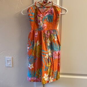 Tropical Floral Dress - Orange and Pink